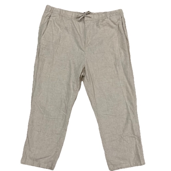 H&M Pants Women's L Tan Linen Pull On Beach Pockets Adjustable String Cropped. - Picture 1 of 14